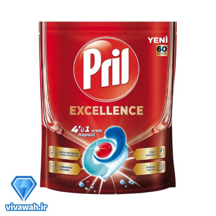 قرص ماشین ظرفشویی پریل 4 در 1 Excellence بسته 60 عددی